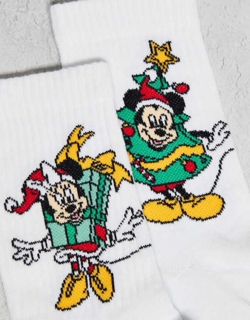 ASOS DESIGN – Disney – Vita strumpor med juligt Musse- och Mimmi-tryck, 2-pack, 2 av 3