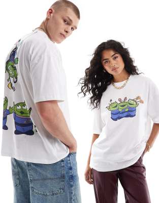 ASOS DESIGN - Disney - Weihnachten - Oversize-T-Shirt in Weiß mit „Toy Story"-Alien-Prints