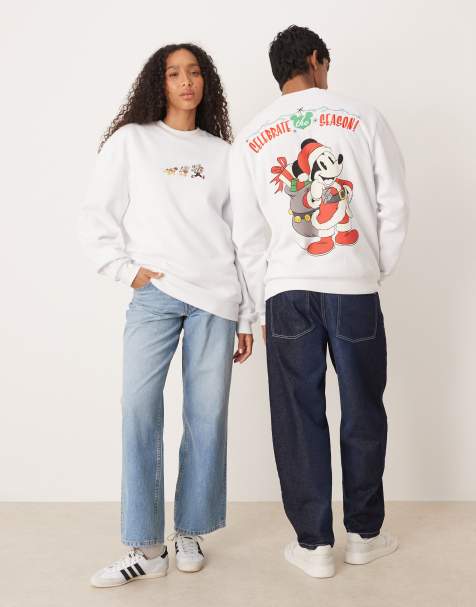 ASOS DESIGN – Disney – Weihnachten – Relaxed-Fit-Sweatshirt in Weiß mit „Mickey & Friends“-Prints - view 1