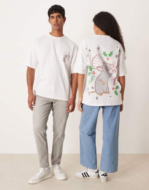 ASOS DESIGN – – Disney – Weihnachtliches Oversize-T-Shirt in Weiß mit Ratatouille-Prints, 3 von 4
