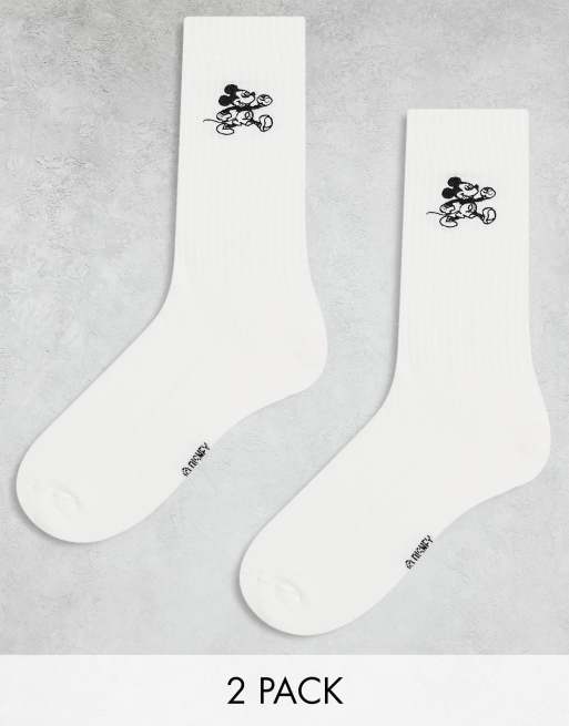 ASOS DESIGN – Disney – Zestaw 2 par skarpetek w kolorze złamanej bieli z motywem Myszki Miki