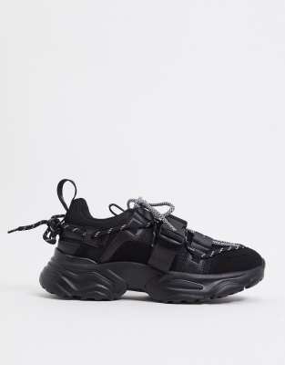 black chunky lace up trainers