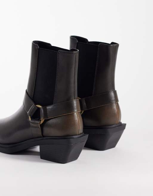 ASOS DESIGN - Distressed Chelsea boots met metalen hardware en Cuban hak in bruin, 4 van 4