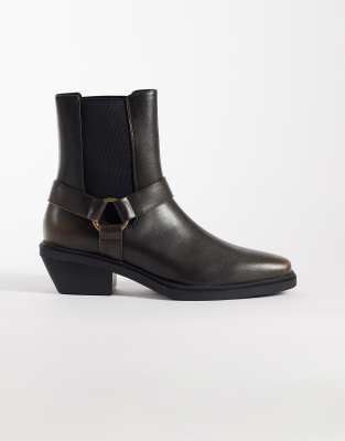 ASOS DESIGN distressed chelsea boots with metal hardware and cuban heels in brown