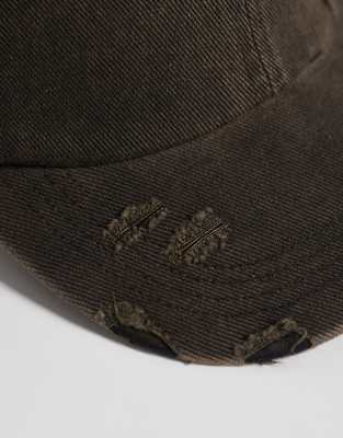 Asos Design Distressed Denim Cap In Blue