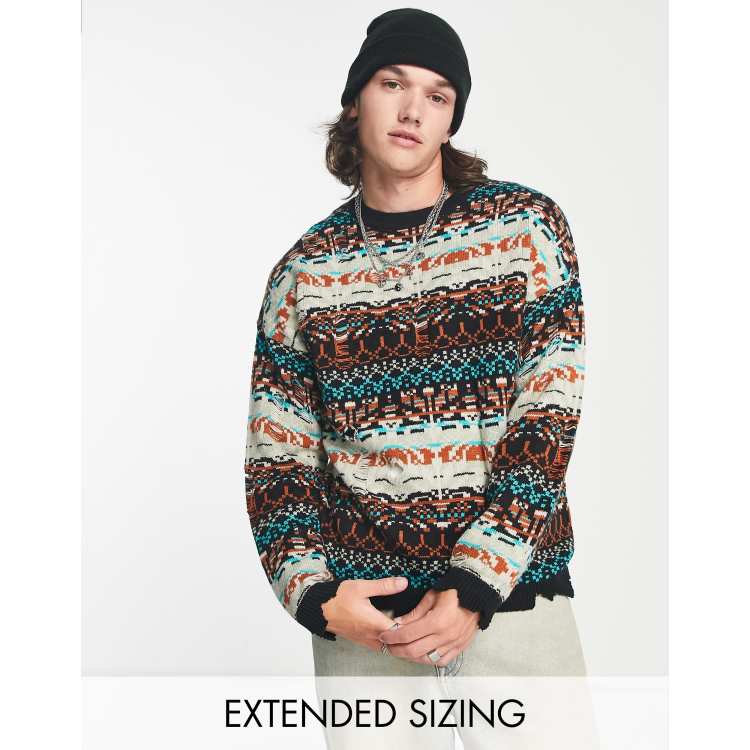 ASOS DESIGN distressed grungy fair isle jumper | ASOS