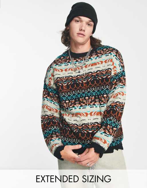 ASOS Design Knit Christmas Sweater with Robin & Dinosaur design-Multi