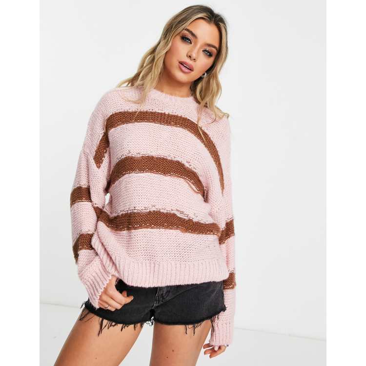 Pink on sale distressed sweater