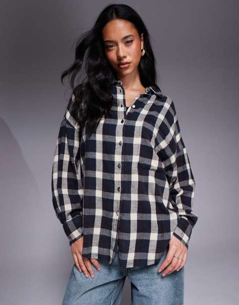 ASOS DESIGN distressed washed shirt in brown check - view 1