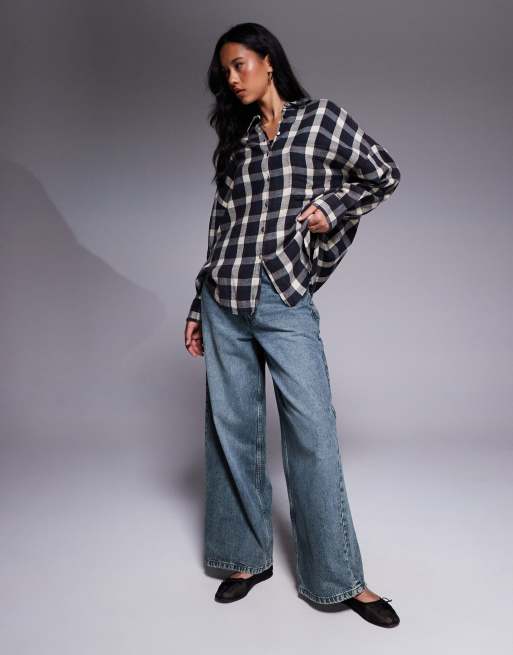 ASOS DESIGN distressed washed shirt in brown check, 2 of 4