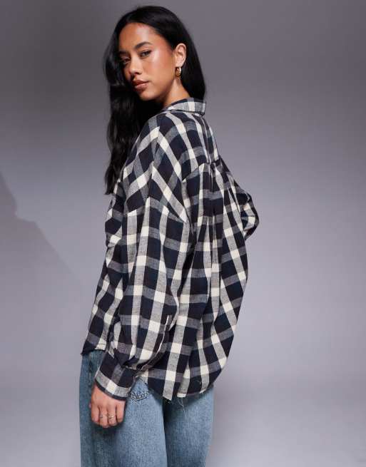 ASOS DESIGN distressed washed shirt in brown check, 3 of 4
