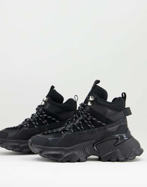 ASOS DESIGN District chunky hiker sneakers in black drench | ASOS