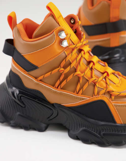 ASOS DESIGN District chunky hiker trainers in orange black mix