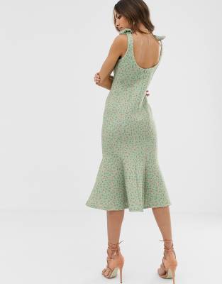 asos design botanical floral plunge belted pleated midi dress