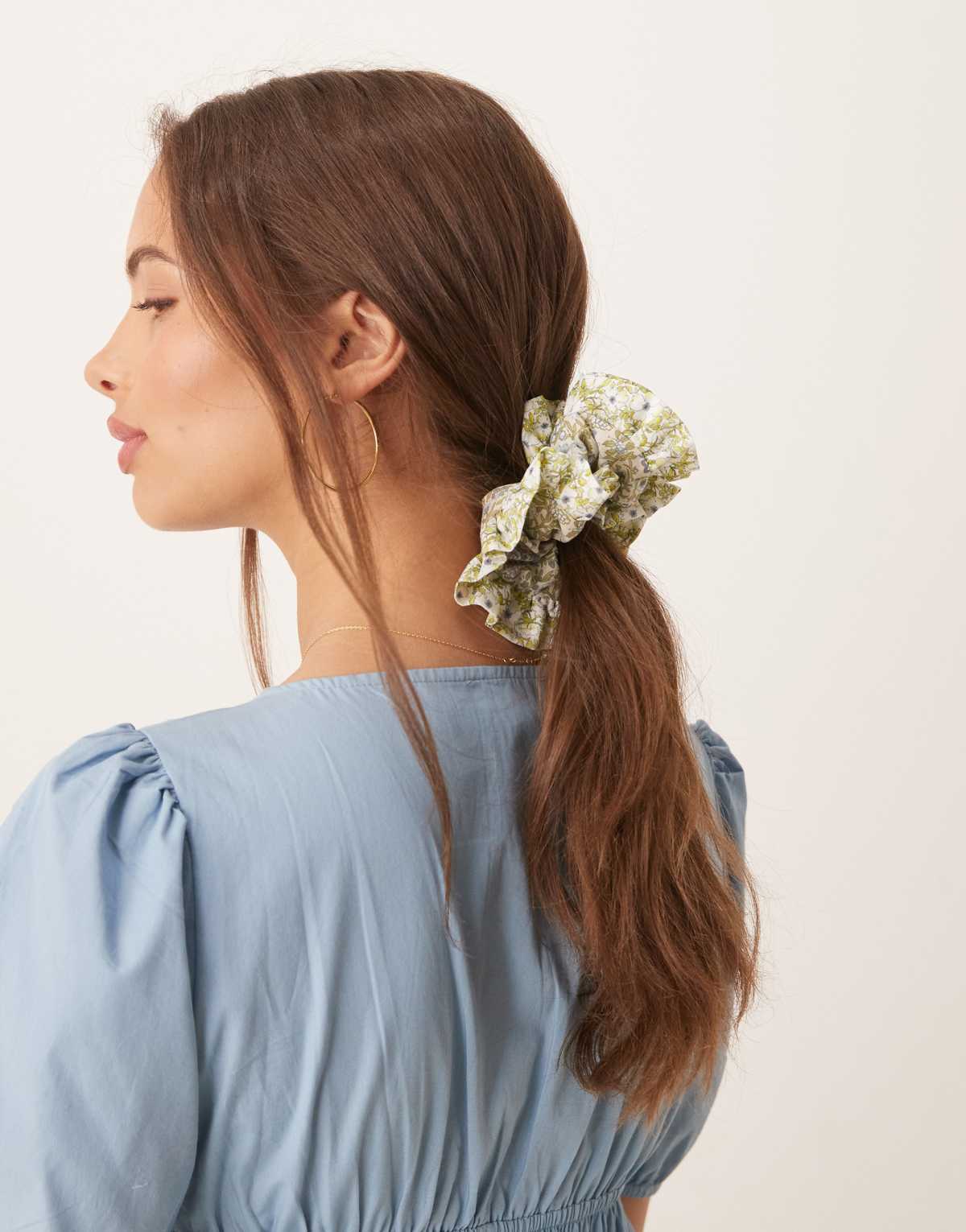 ASOS DESIGN ditsy floral print scrunchie in cream