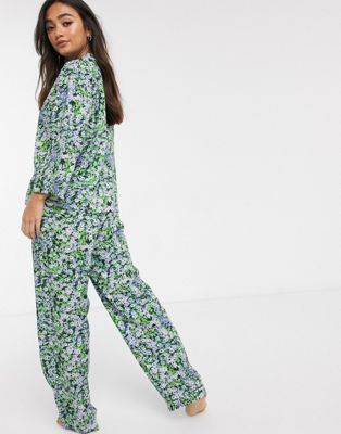 ASOS DESIGN ditsy floral traditional pyjama set in 100% modal