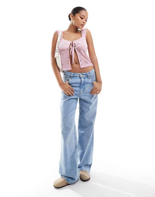 ASOS DESIGN ditsy milkmaid tie-front cami top in baby pink