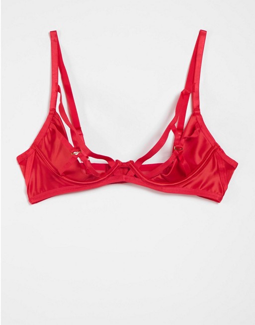 ASOS DESIGN Alessandra heart strappy underwire bra in red