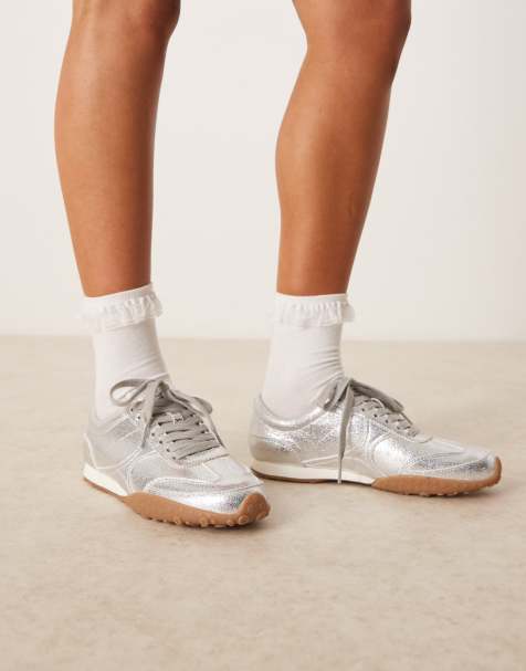 ASOS DESIGN Dive lace up trainers in silver - view 1