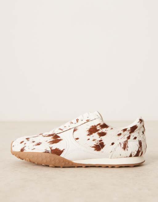 ASOS DESIGN Dive leather lace up sneakers in bambi printed pony