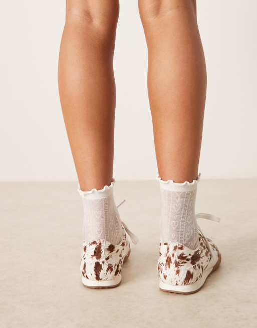 ASOS DESIGN Dive leather lace up sneakers in bambi printed pony