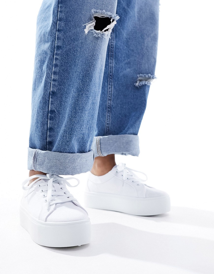 Divide lace up flatform sneakers in white