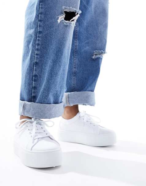 ASOS DESIGN Divide lace up flatform trainer in white - view 1