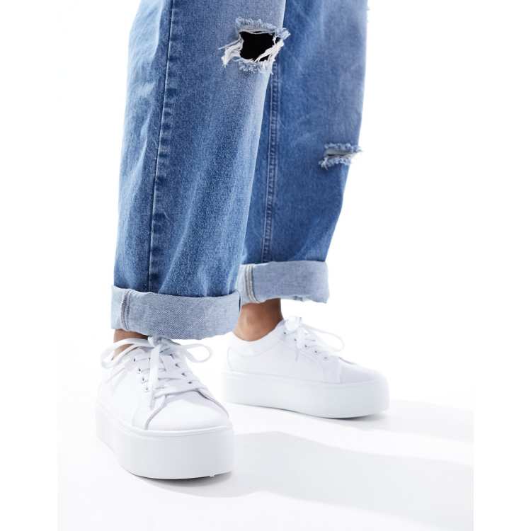 ASOS DESIGN Divide lace up flatform trainer in white ASOS