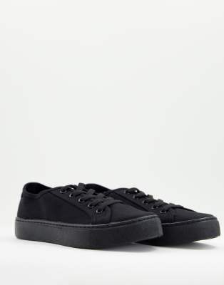 Asos Design Wide Fit Dizzy Lace Up Sneakers In Black Drench In Black