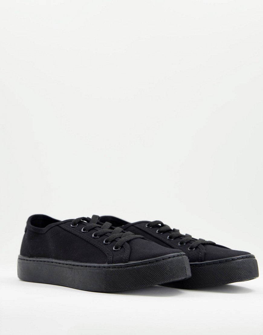 Asos Design Wide Fit Dizzy Lace Up Sneakers In Black Drench