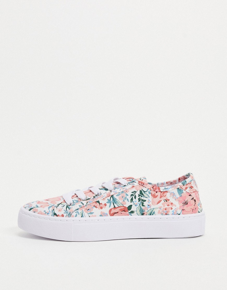 ASOS DESIGN Dizzy lace up sneakers in floral-Pink