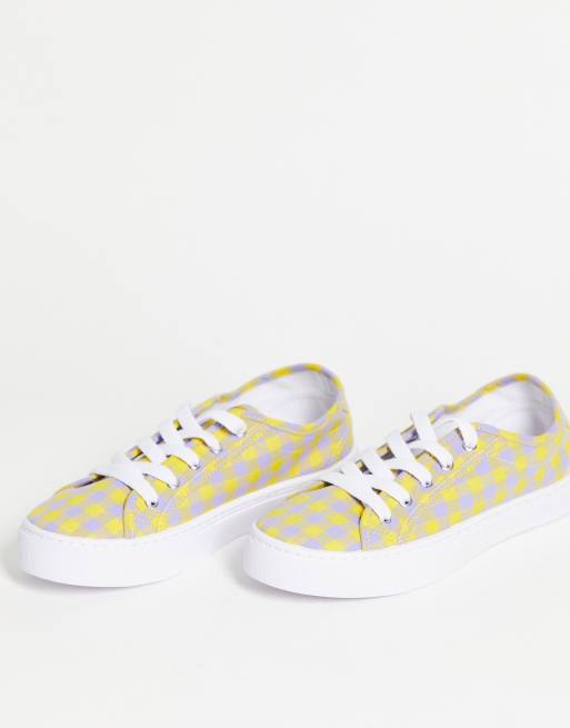 ASOS DESIGN Dizzy Lace Up Sneakers In Lilac Gingham