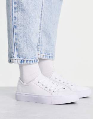 Asos Design Wide Fit Dizzy Lace Up Sneakers In White