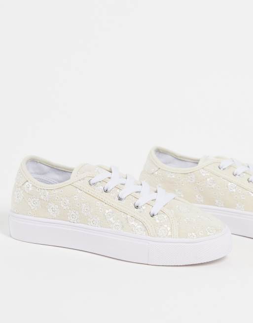 ASOS DESIGN - Dizzy - Sneakers stringate colore naturale con ricami