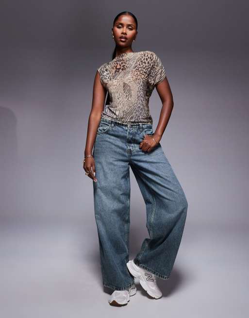 ASOS DESIGN – Djurmönstrad, asymmetrisk topp i skir mesh, 3 av 4