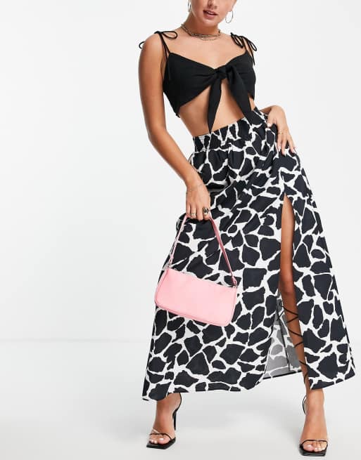 ASOS DESIGN – Djurmönstrad maxikjol av bomull 