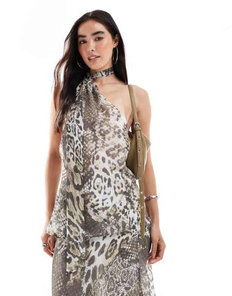 ASOS DESIGN – Djurmönstrad topp i chiffong med scarfdetalj - view 1