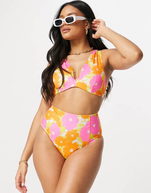 ASOS DESIGN – Dół od bikini z podwyższonym stanem w kwiatowy wzór