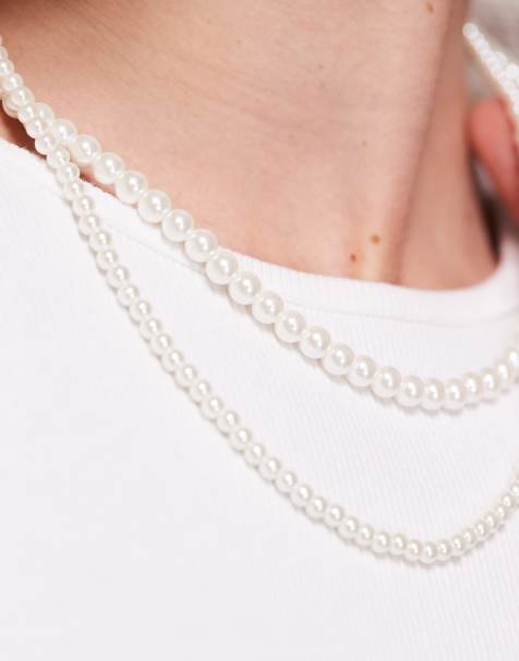 ASOS DESIGN - Dobbelt imiteret perlehalskæde med 4- og 6-millimeters kæde - view 1