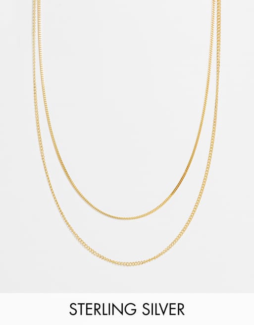 ASOS DESIGN - Dobbelt kæde i forgyldt sterlingsølv med 14 karat guld