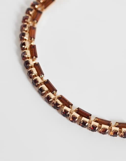 ASOS DESIGN dobbelt række ankelkæde med ravfarvede krystal-cupchain, 2 af 3