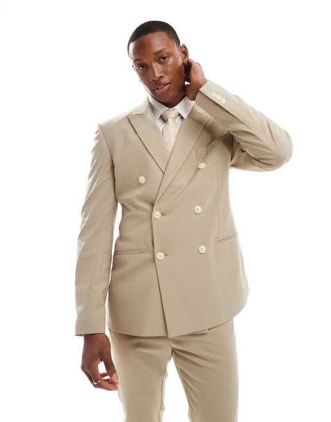 ASOS DESIGN - Dobbeltradet Skinny-habitjakke i beige - view 1