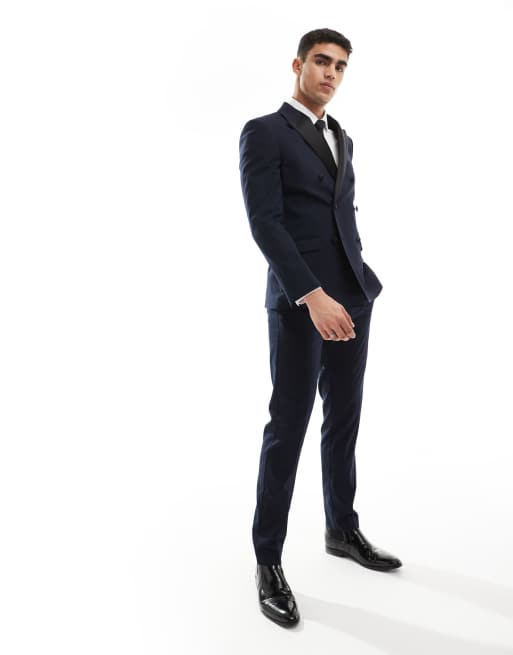 ASOS DESIGN - Dobbeltradet skinny-habitjakke i marineblå, 4 af 5