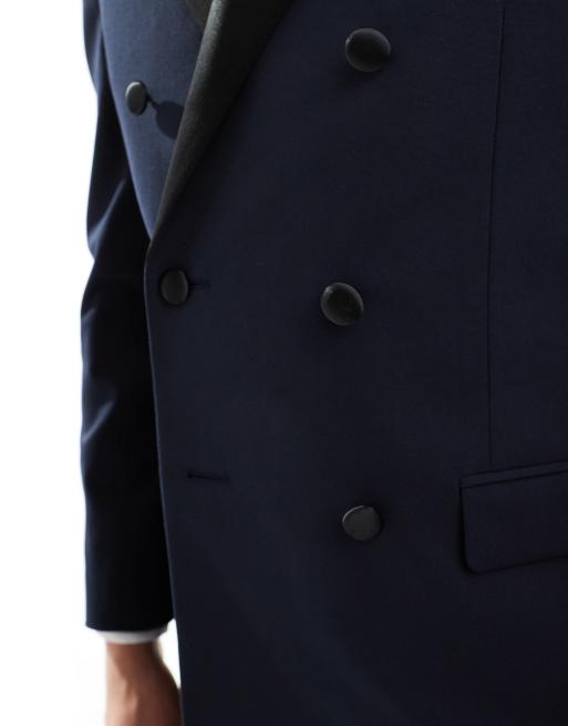 ASOS DESIGN - Dobbeltradet skinny-habitjakke i marineblå, 5 af 5