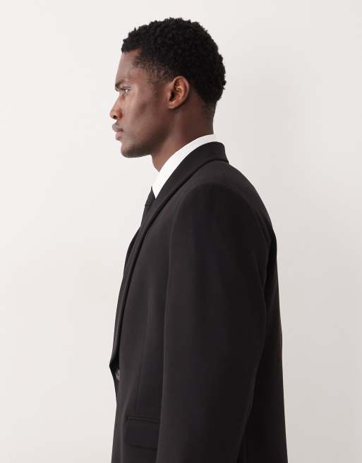 ASOS DESIGN - Dobbeltradet sort habitjakke i crepe med regular fit-pasform, 4 af 5