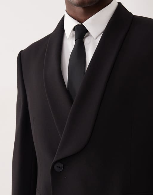 ASOS DESIGN - Dobbeltradet sort habitjakke i crepe med regular fit-pasform, 5 af 5