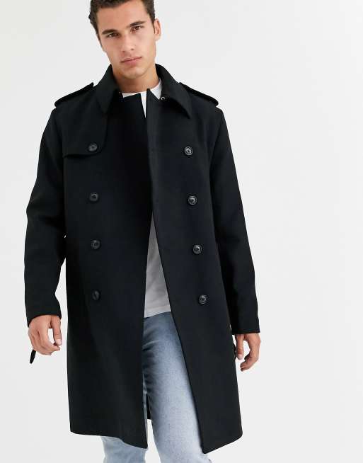 ASOS DESIGN - Dobbeltradet sort trenchcoat