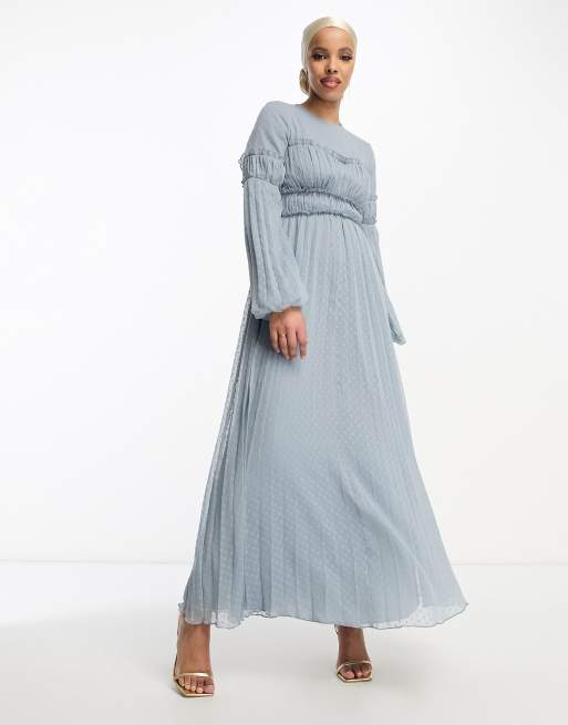 ASOS DESIGN dobby chiffon pleat maxi dress with frill seam detail