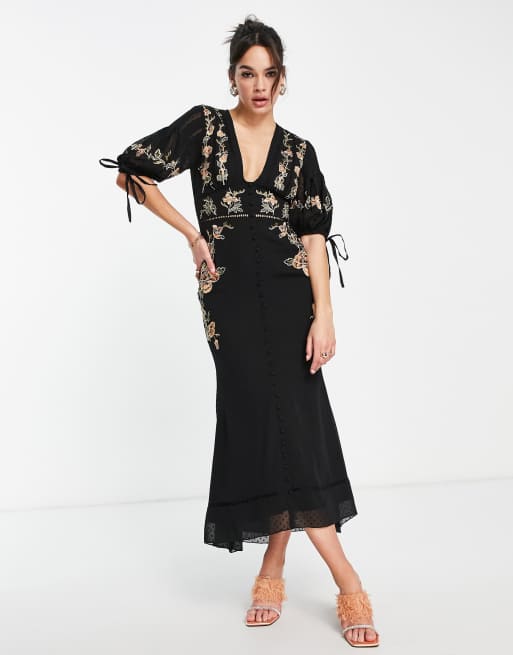 asos edition maternity embroidered floral maxi dress in dobby spot