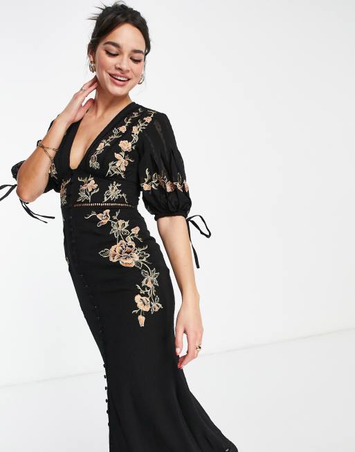 asos edition maternity embroidered floral maxi dress in dobby spot